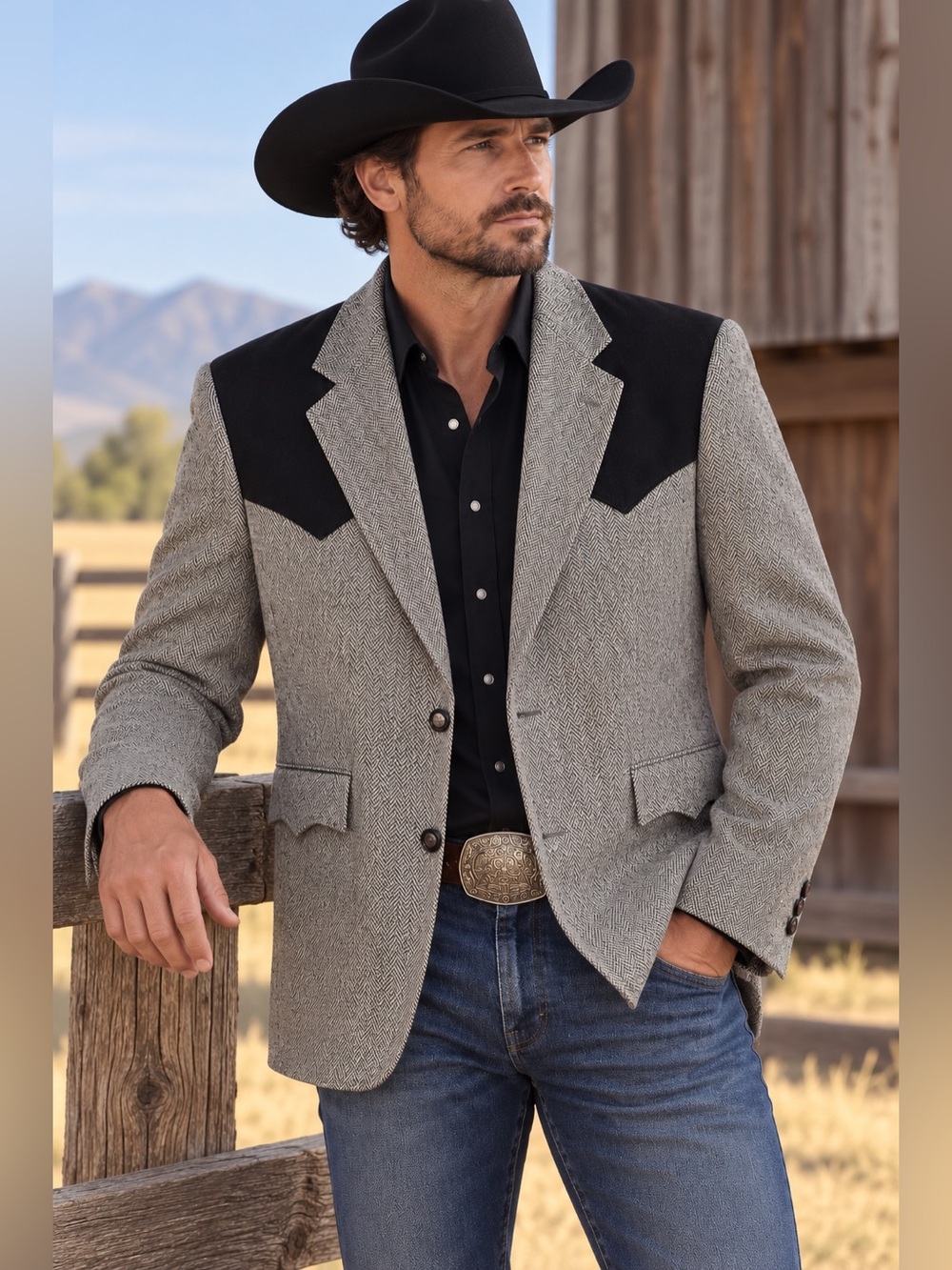 Circle S 40R 100% Silk Western Blazer Herringbone Cowboy Sport Coat Ranchwear